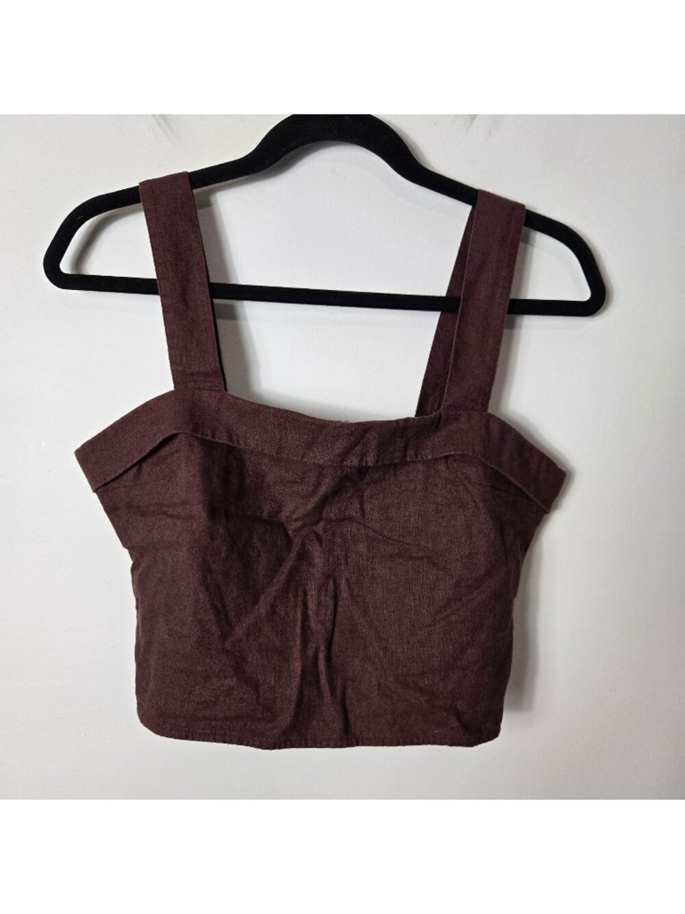 Abercrombie & Fitch Size M Linen Blend Brown Crop Top Square Neck Wide Straps